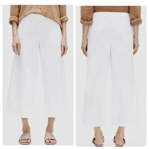 Eileen Fisher Organic Poplin Cotton Wide Leg Elastic Waist Pants White Size 2X